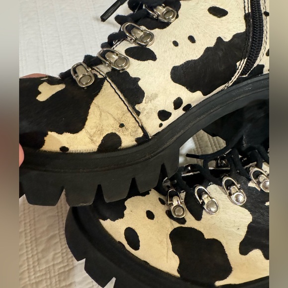 Free People Jeffrey Campbell Printed Check Lace Up Boot Color Cow - Picture 8 of 10
